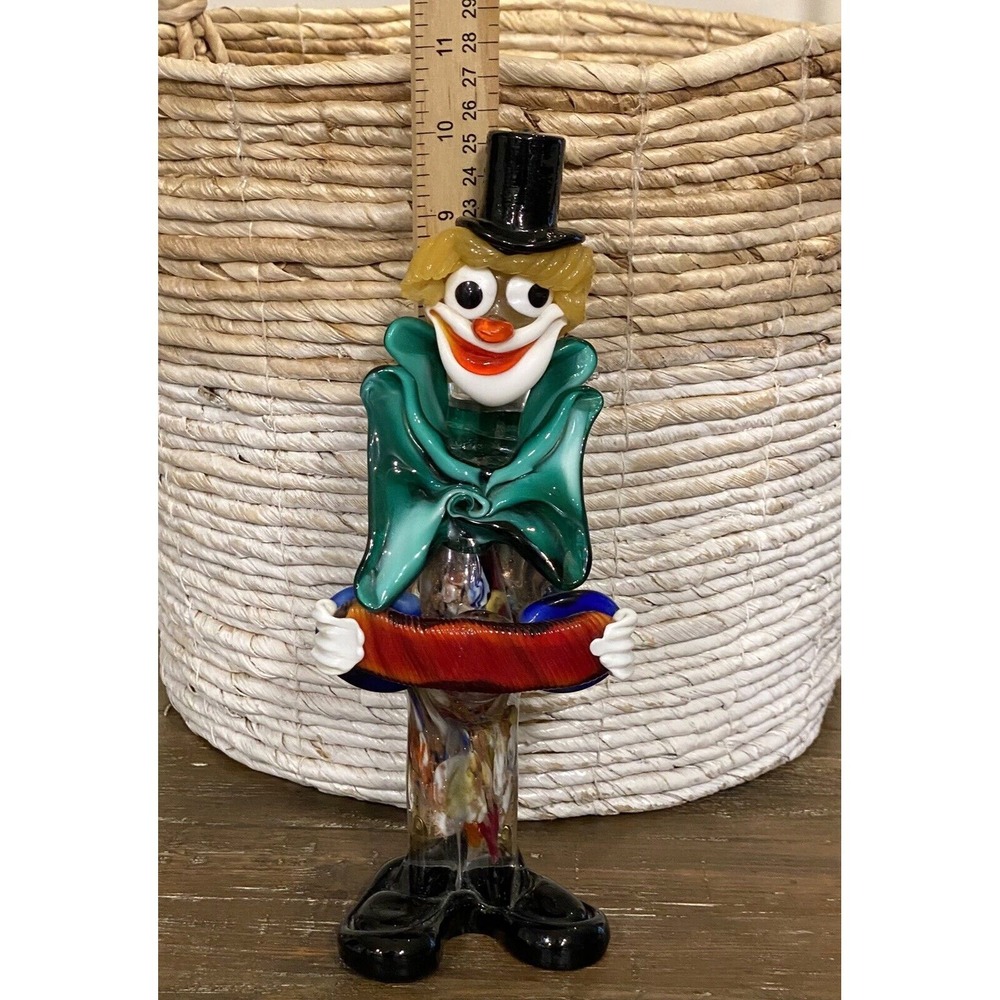 MURANO GLASS CLOWN w/Bow Tie Playing Accordion 10" Vintage Italy Please Read - Picture 13 of 14